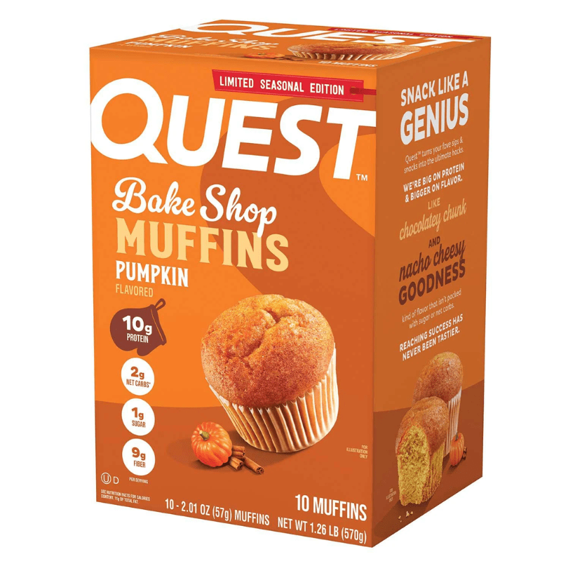 Quest Bake Shop 10g Protein Muffins, Pumpkin, 2.01 oz., 10 pk | High-Protein Pumpkin Muffins for a Nutritious and Satisfying Snack | Each Muffin Contains 10g of Protein to Help Support Muscle Recovery and Keep You Feeling Full Longer | Made with Real Pum