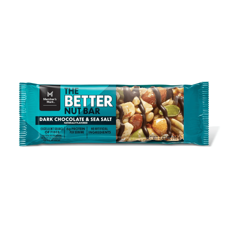 Member’s Mark The Better Nut Bar Dark Chocolate and Sea Salt 24 Count, Premium Nut and Seed Snack Bars Made with Almonds, Cashews, Pumpkin Seeds, and Peanuts, Coated in Smooth Dark Chocolate with a Touch of Sea Salt for the Perfect Balance of Sweet and S