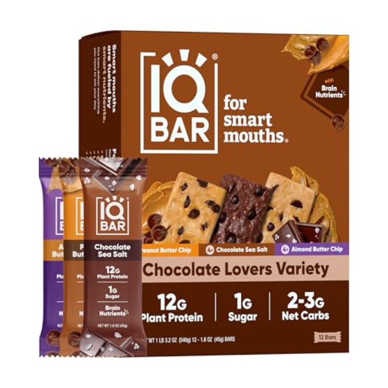 Brain and Body Plant Protein Bars Chocolate Lovers Variety 12Count Low Carb Gluten Free High Fiber Vegan Snacks Low Sugar Meal Replacement