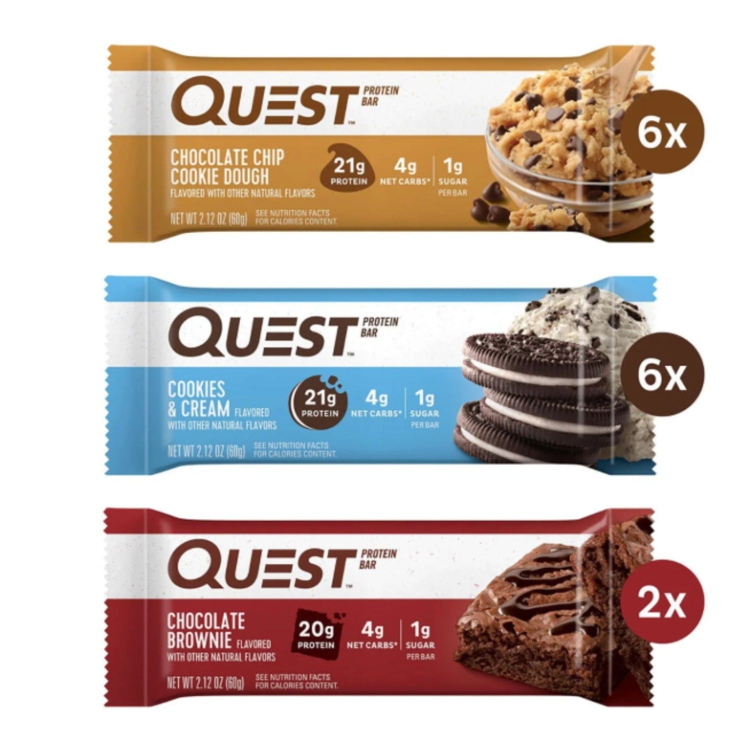 14-Count High-Protein Low-Sugar Mixed Flavor Protein Bars - Cookie Dough, Cookies & Cream, Chocolate Brownie, Ideal for Fitness, Meal Replacement, On-the-Go Snacks