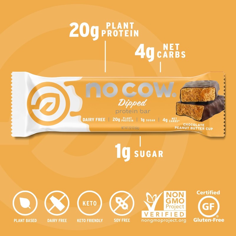 High Protein Bars Chocolate Peanut Butter Cup Healthy Snacks 20g Vegan Protein High Fiber Low Sugar Keto Friendly Dairy Gluten Free 12 Count